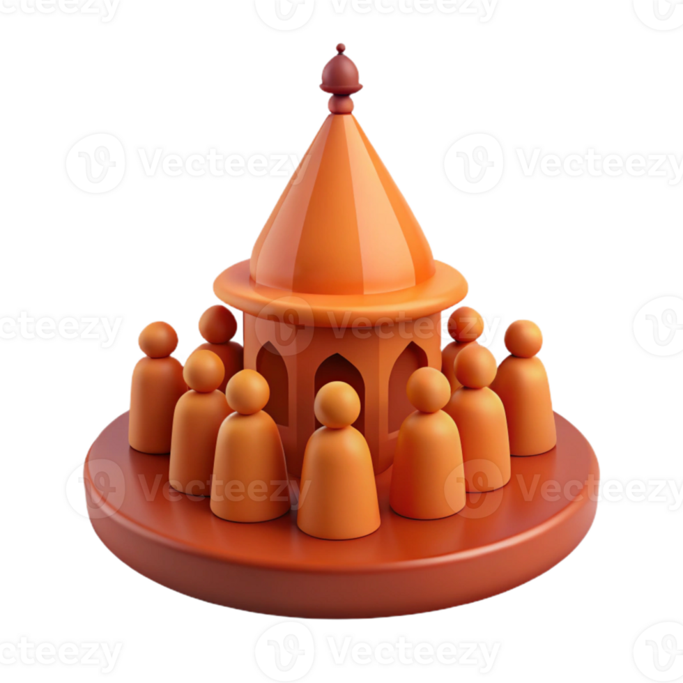 3D Render of People Gathering Around a Dome Building png