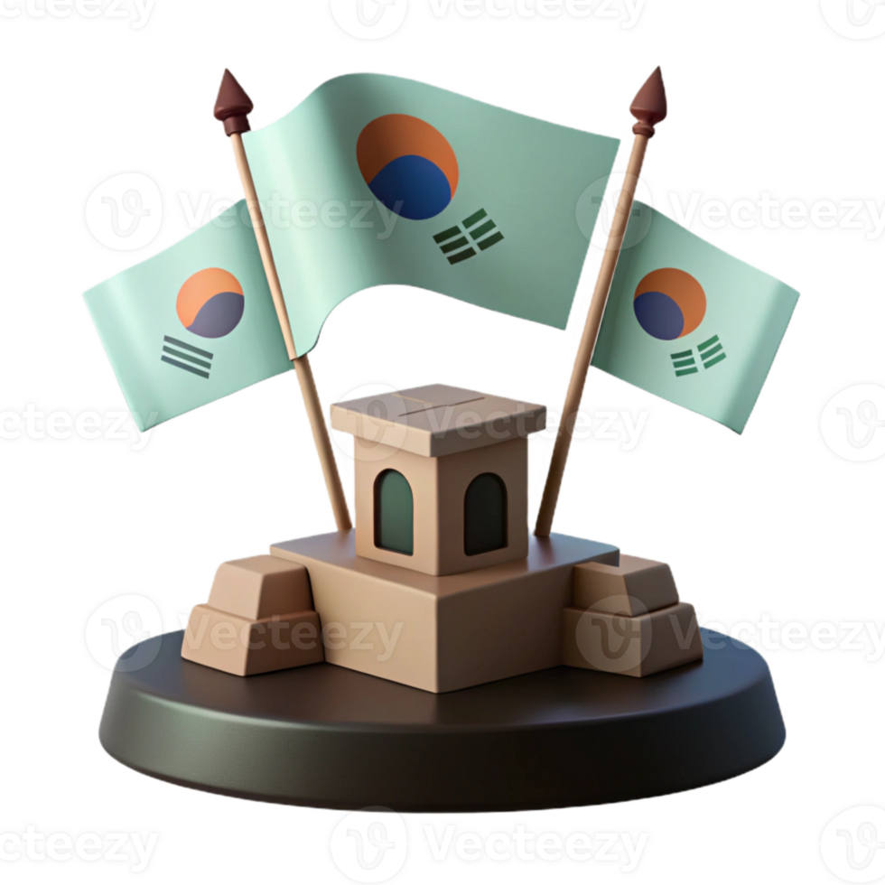 3D Render of a Small Building with Flags png