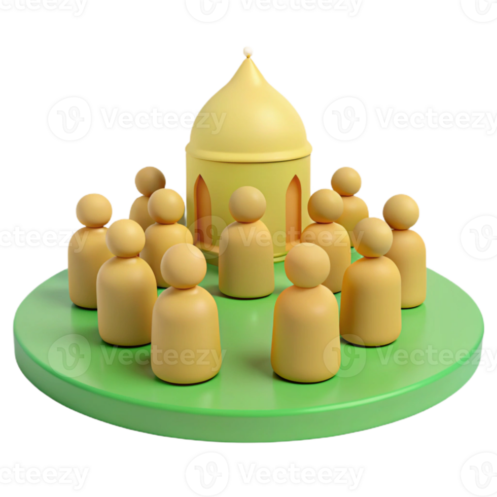3D Render of People Gathering Around a Dome Structure png