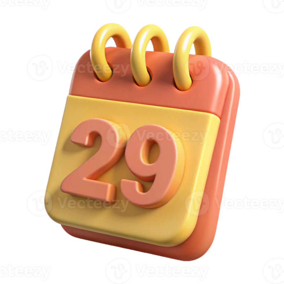 3D Calendar Icon with Date 29 png