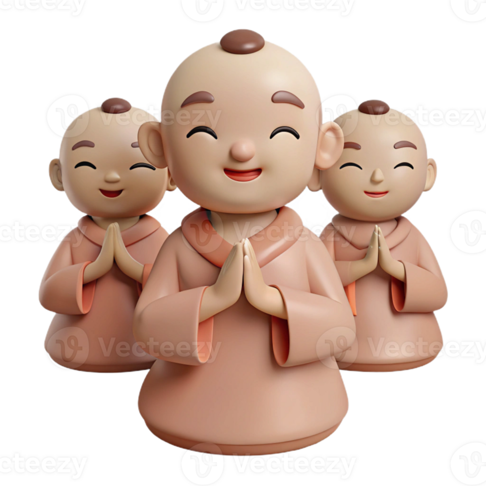 Smiling Monks in Praying Position 3D Illustration png