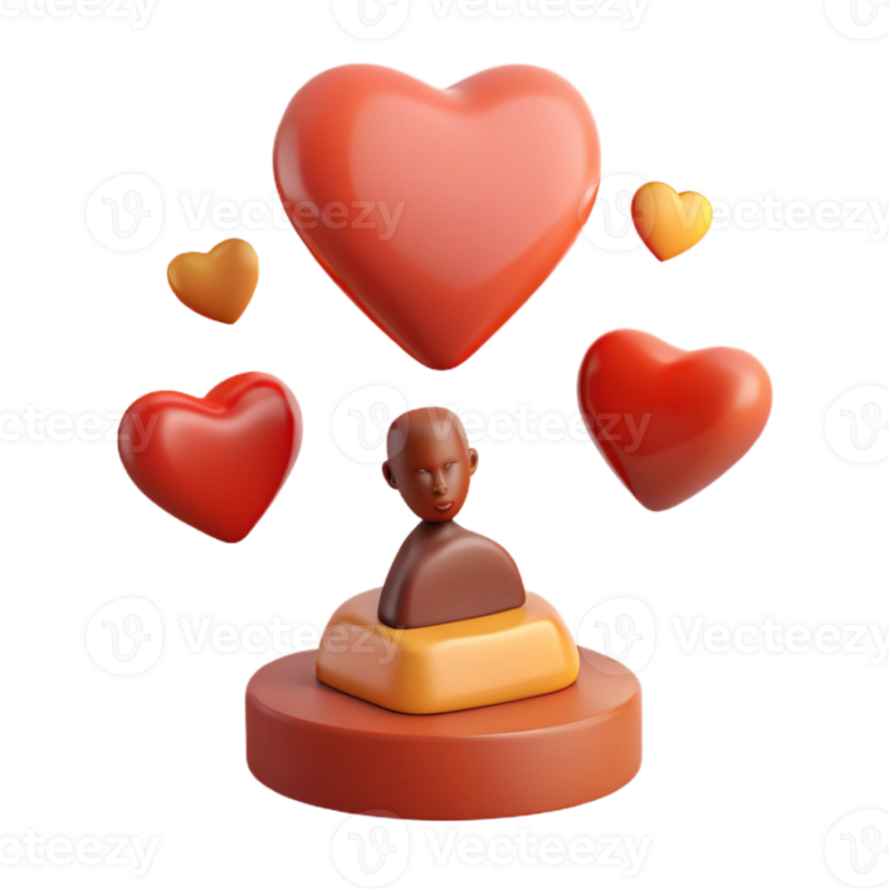 3D Render of a Person Surrounded by Hearts png