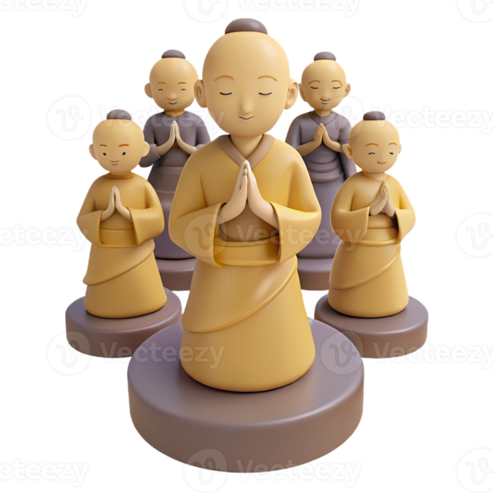 Group of Praying Monks in 3D Render png