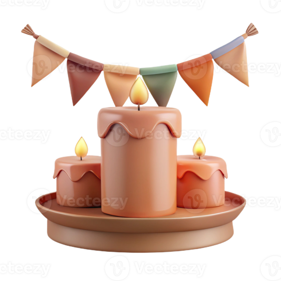 Three Candles with Bunting Decoration on a Tray png