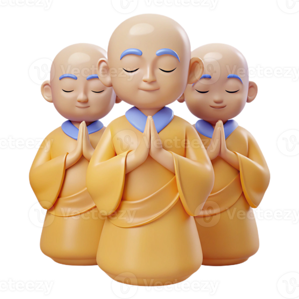 Three Monks Praying in 3D Render png