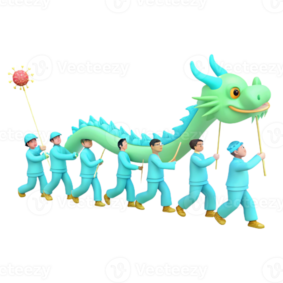 People Dancing with a Dragon Puppet png