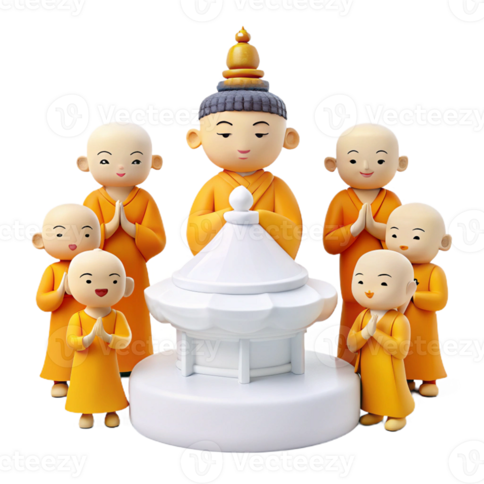 Group of Monks Praying Around a Pagoda png