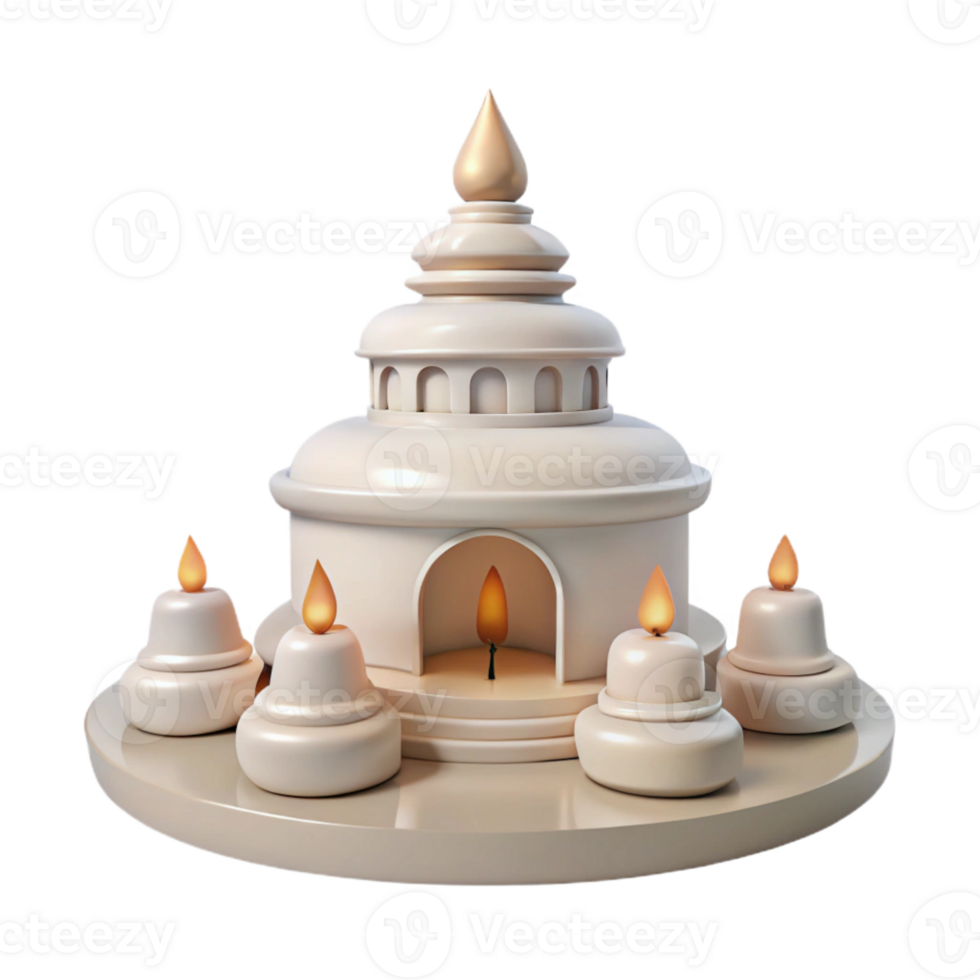 3D Render of a White Pagoda with Candles png