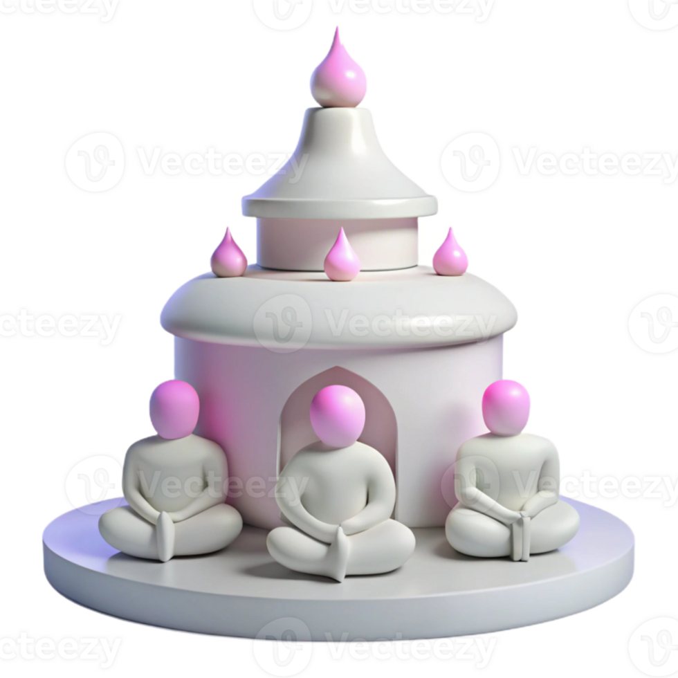Meditation and Spirituality 3D Render of a Temple with Figures in Contemplation png