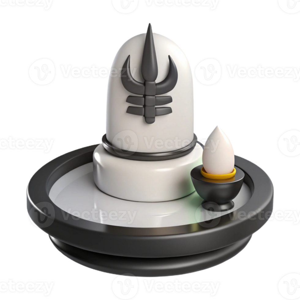 3D Render of a White Shiva Lingam with a Trident Symbol on a Black Platform png