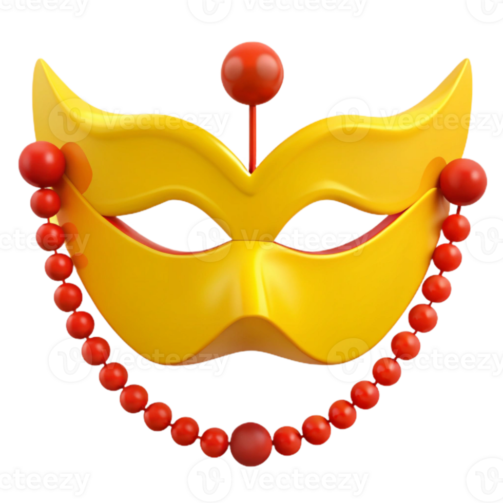 Yellow Carnival Mask with Red Beads png