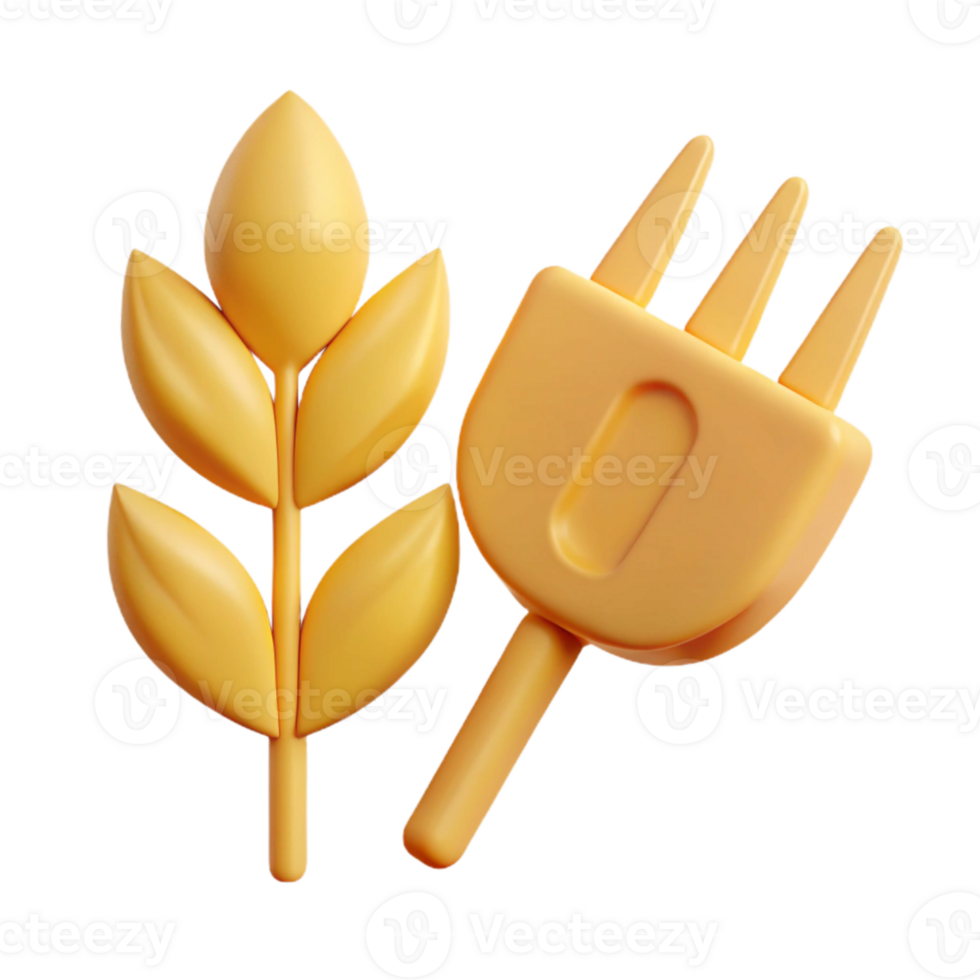 Sustainable Energy 3D Render of Wheat and Electric Plug png