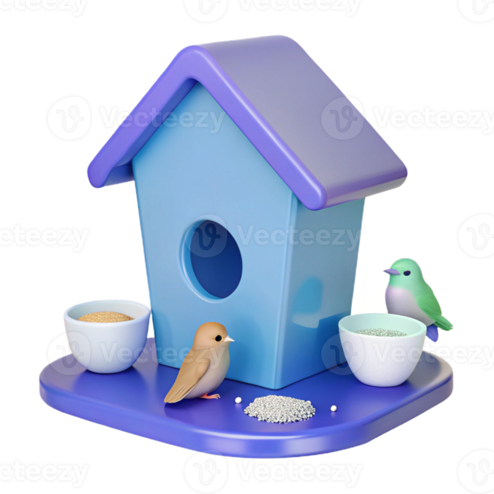 3D Render of a Birdhouse with Birds png