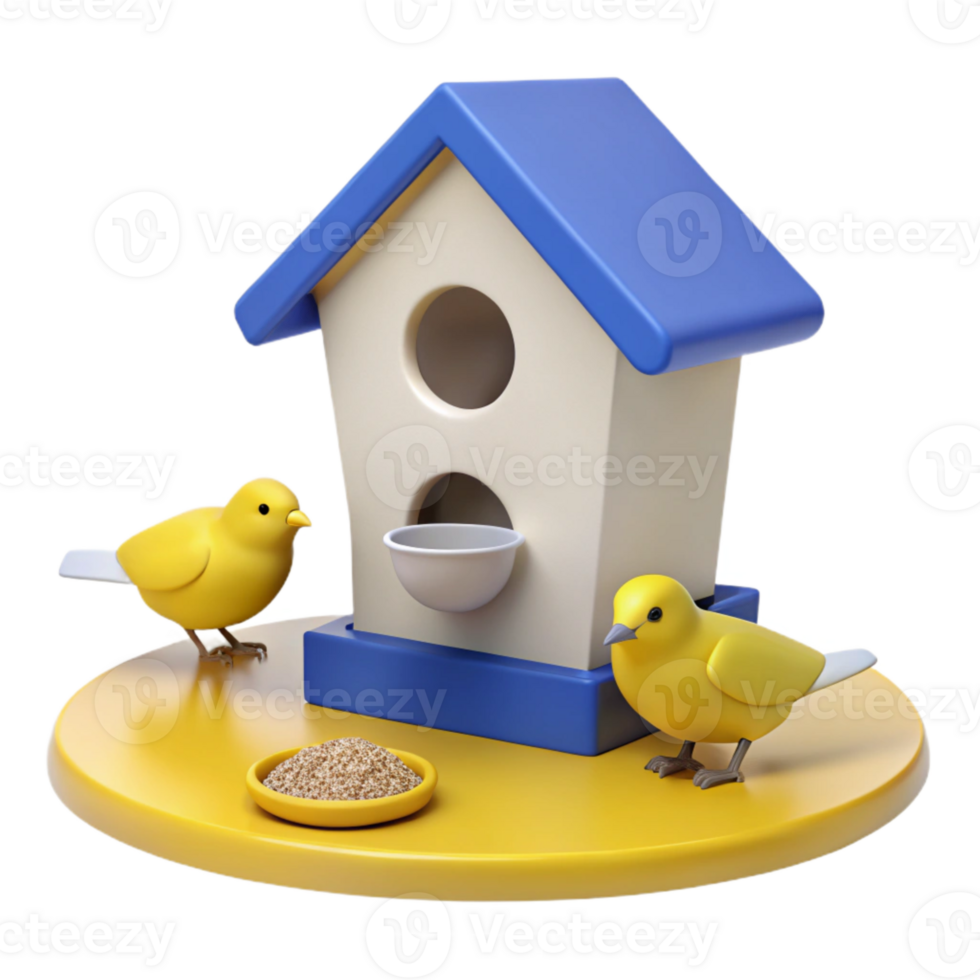 3D Render of Birdhouse with Two Birds png