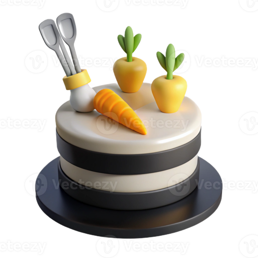 3D Render of a Carrot Cake with Carrot Decorations png
