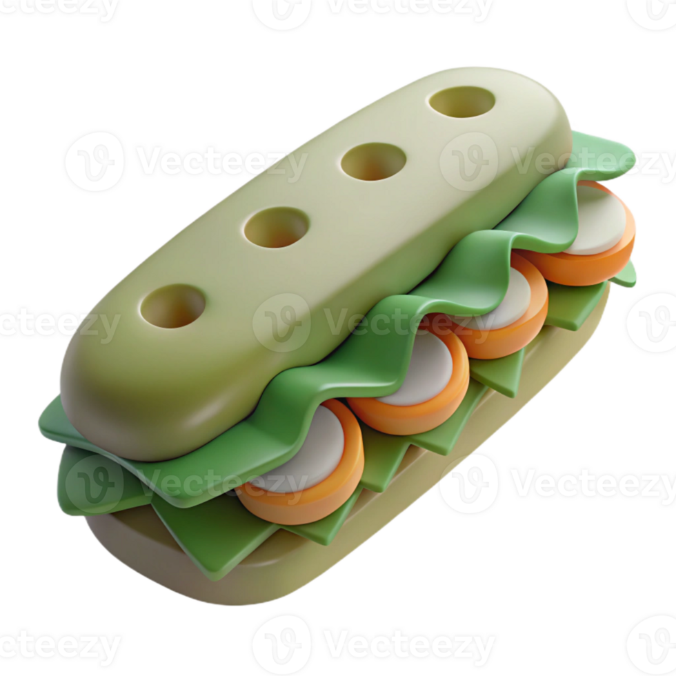 3D Render of a Cartoon Sandwich with Lettuce and Fillings png