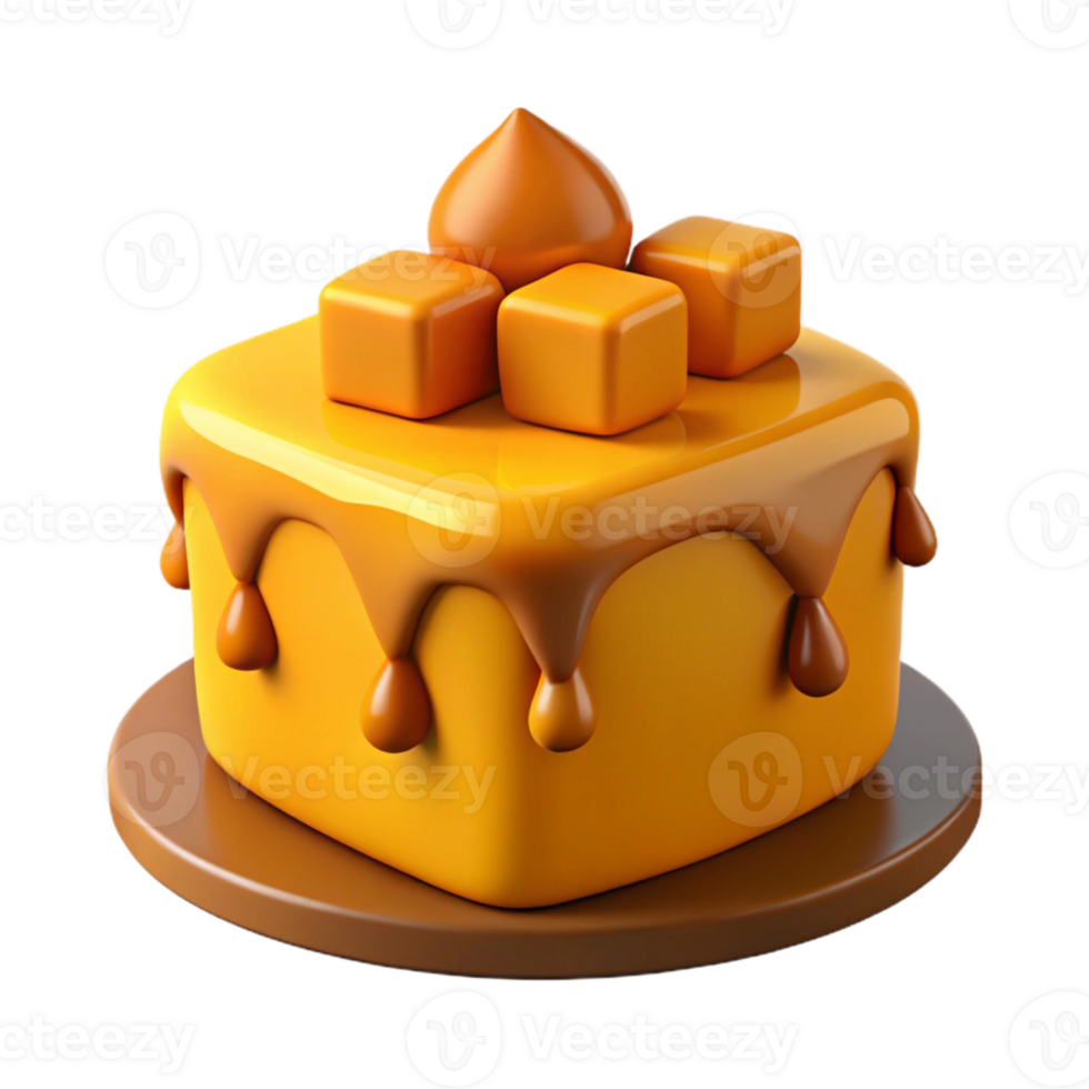 Square Cake with Caramel Drizzle and Toppings png