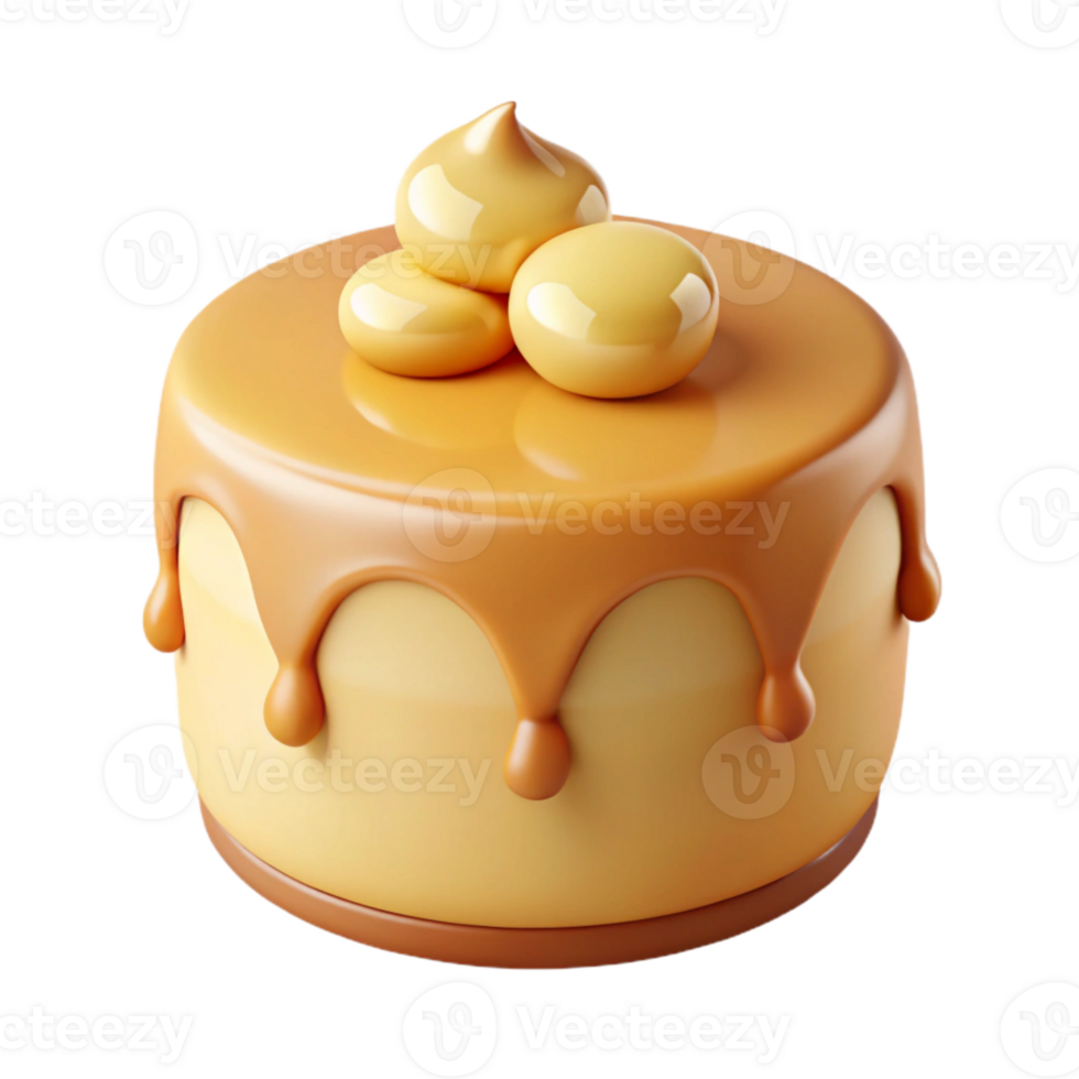 Caramel Drizzled Cake with Cream Topping png