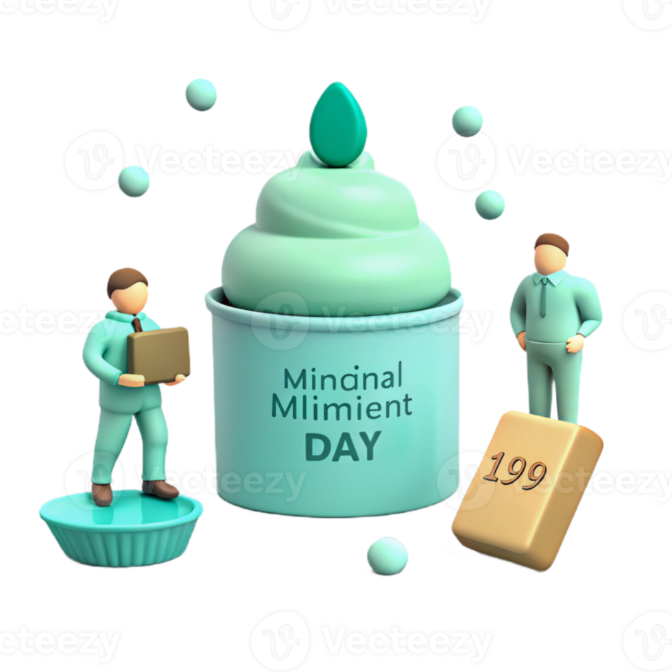3D Illustration of Minimalism Day with Cupcakes and Figures png