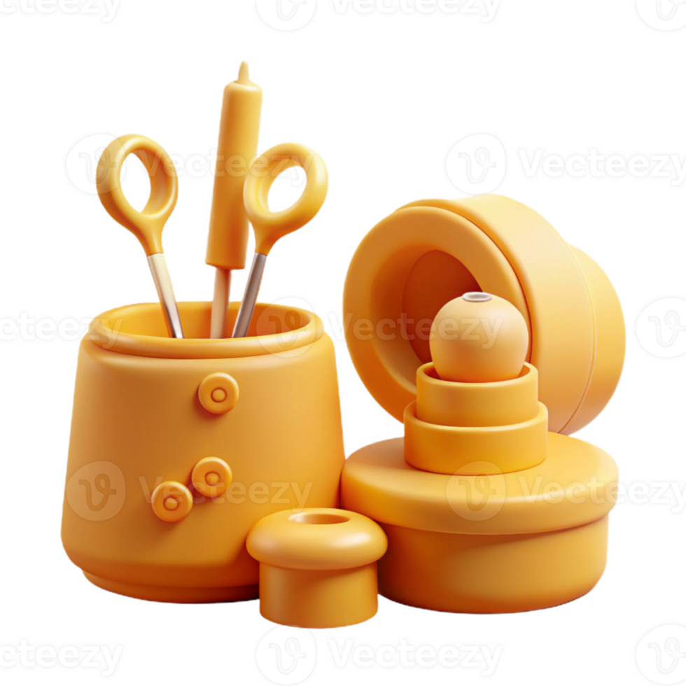 3D Rendered Yellow Container with Various Objects png
