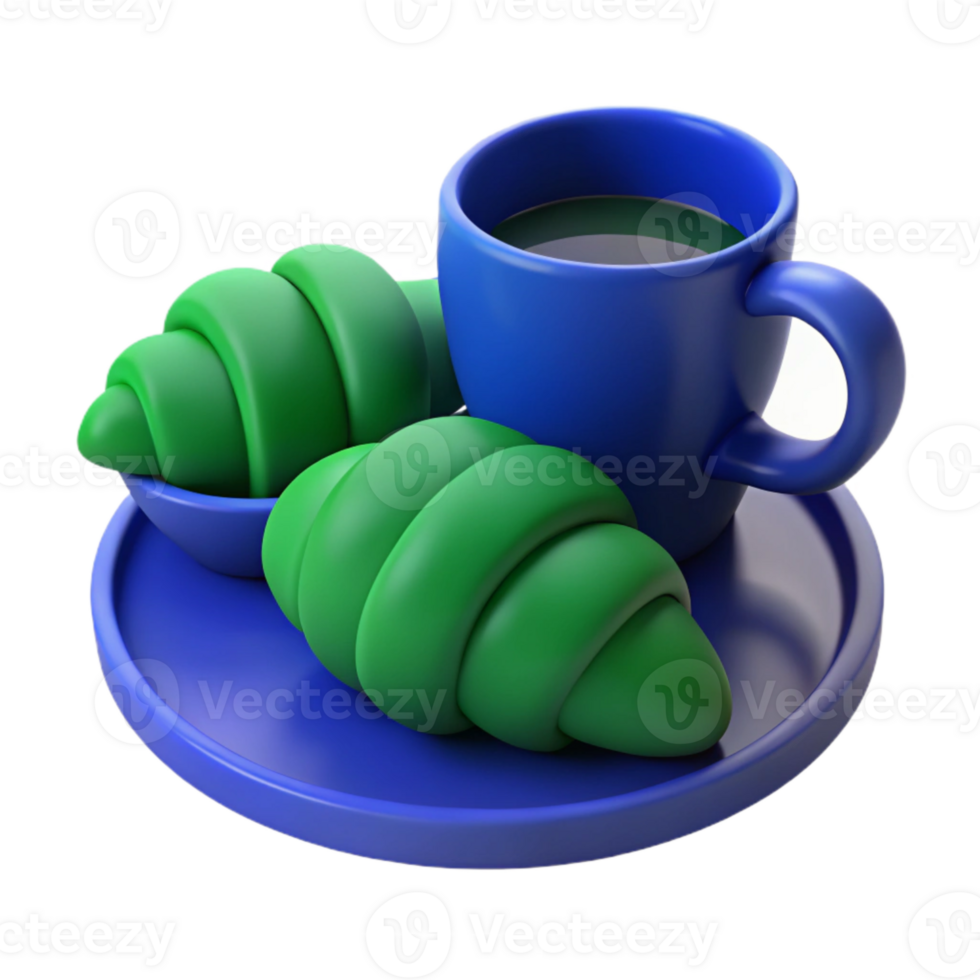 Coffee and Pastries on a Blue Plate png