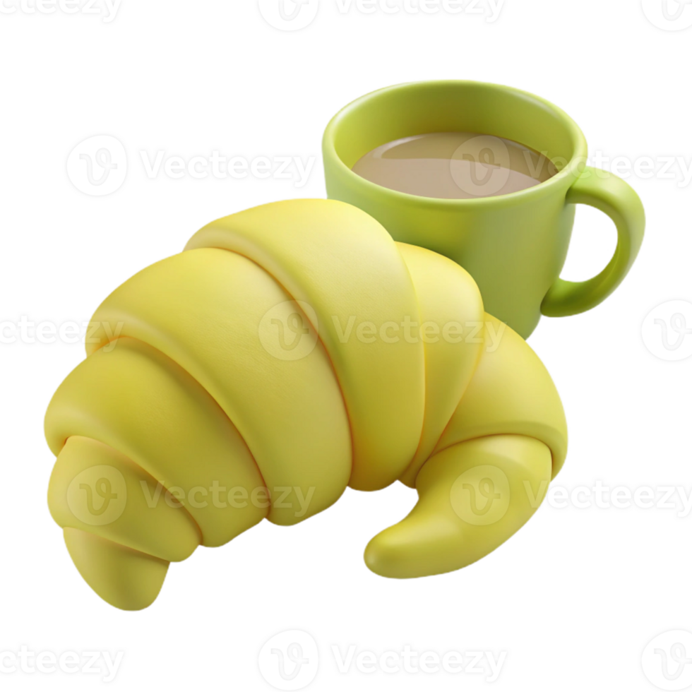 3D Render of a Croissant and a Cup of Coffee png