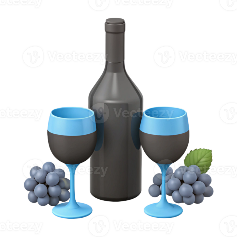 Wine Bottle with Two Glasses and Grapes png