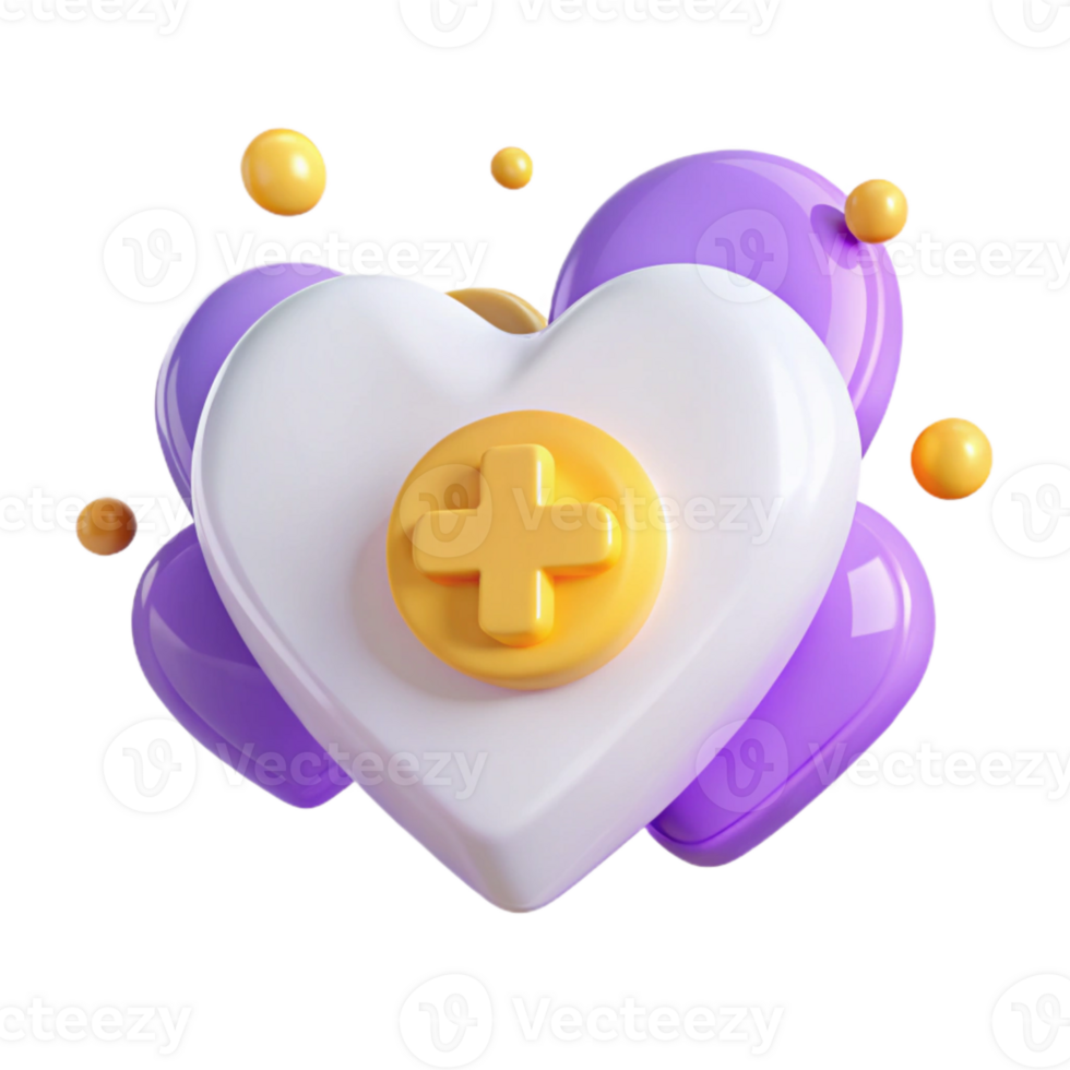3D Render of a Heart with a Plus Sign png