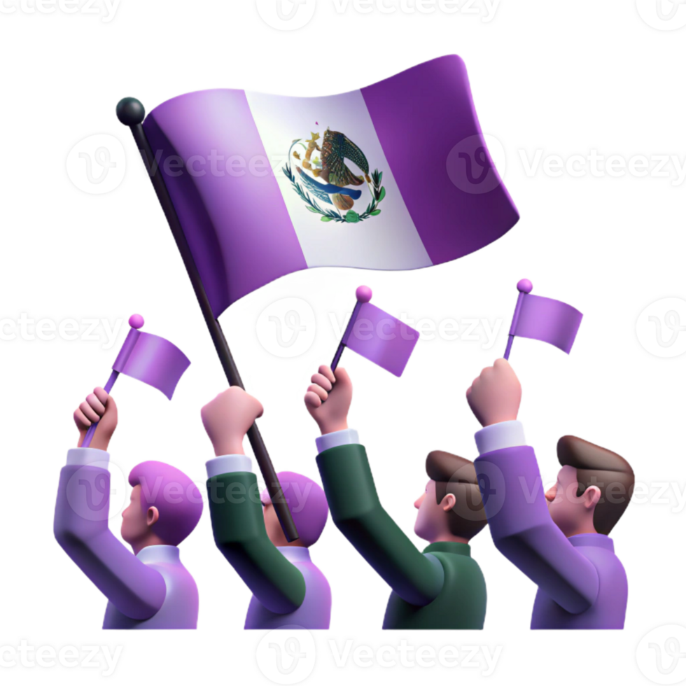 3D Illustration of People Holding Flags in Celebration png