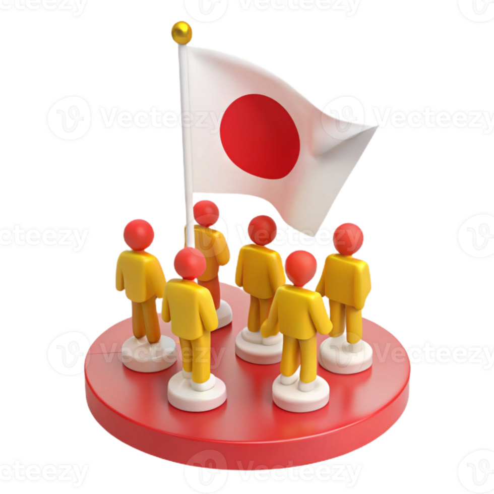 3D Render of People Standing Around Japanese Flag png