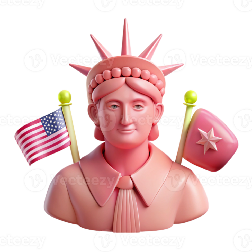 3D Statue of Liberty with Flags png