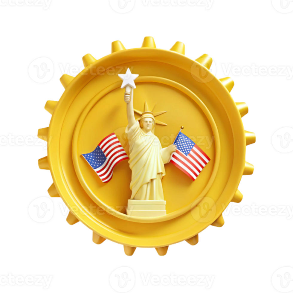 Statue of Liberty with American Flags in a Circular Frame png