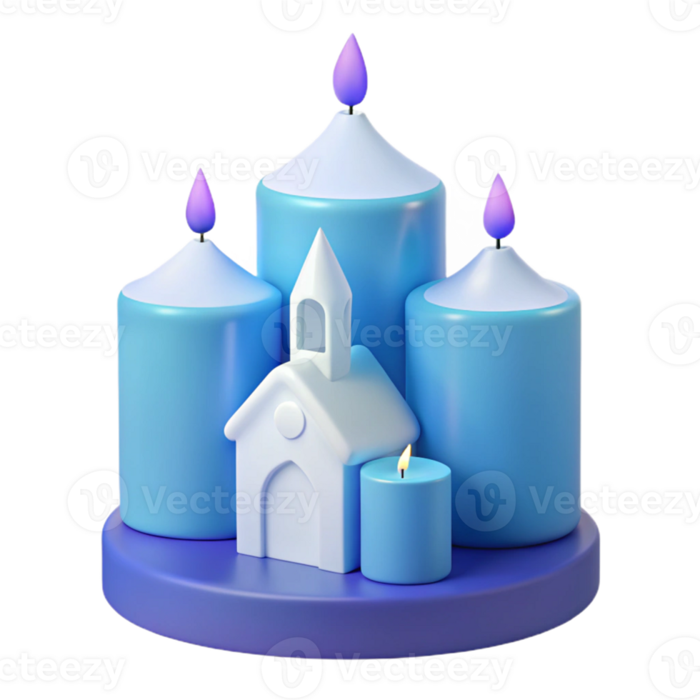 3D Rendered Blue Candles with a White Church png