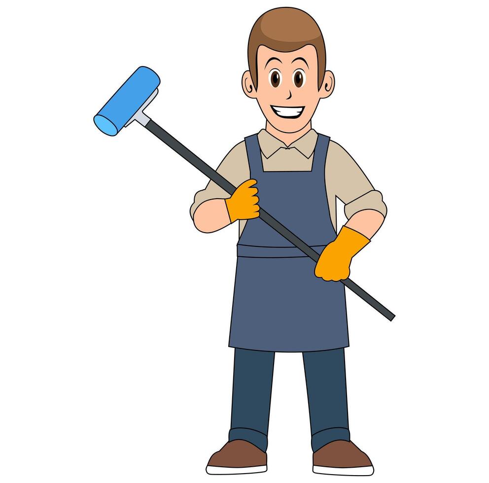 Cartoon Man Cleaning Service Vectors