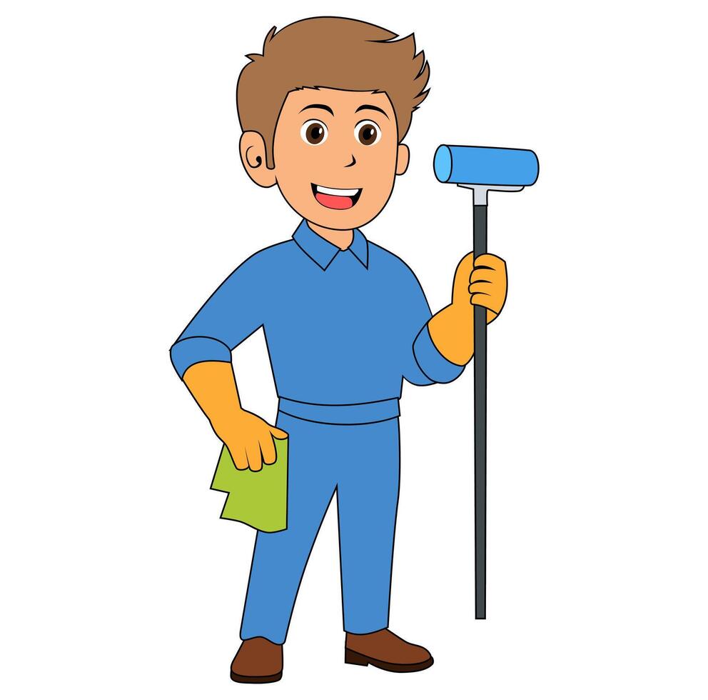 Cartoon Man Cleaning Service Vectors Illustartion