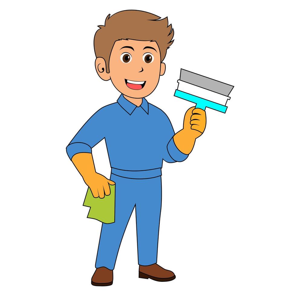 Cartoon Man Cleaning Service Illustration vector