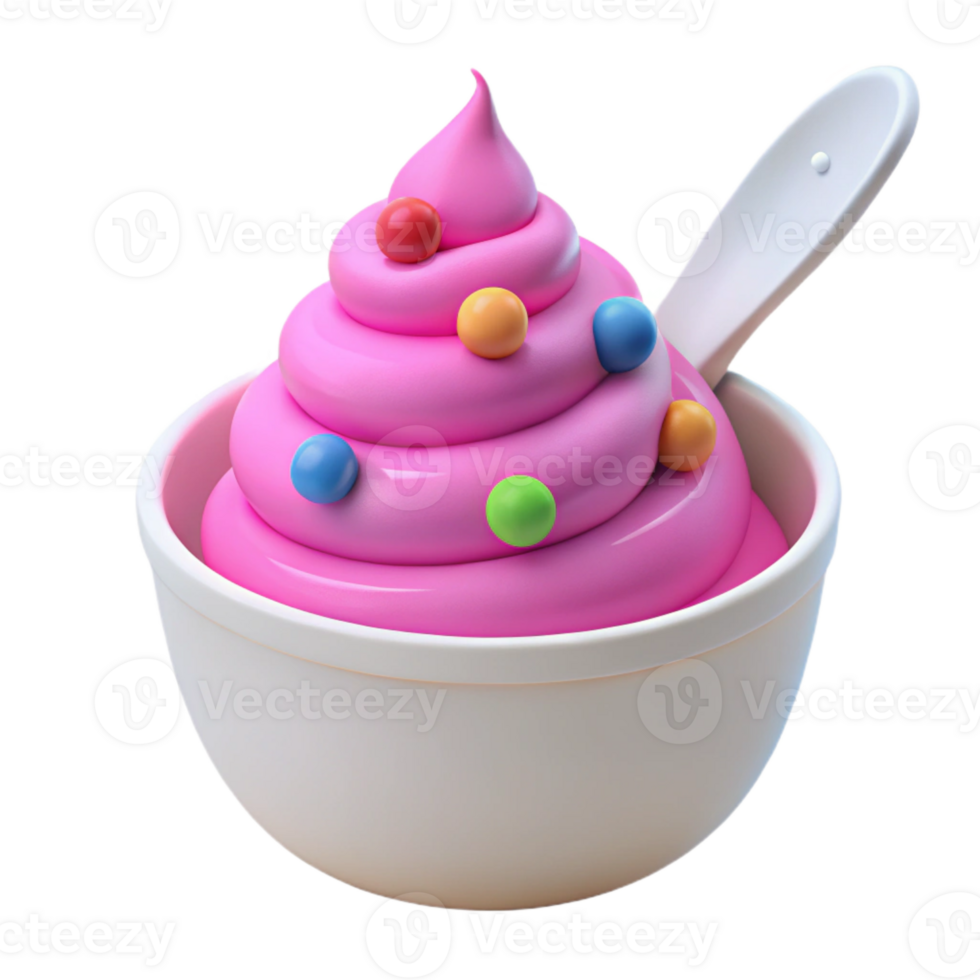 Pink Frozen Dessert with Colorful Toppings in a White Bowl png