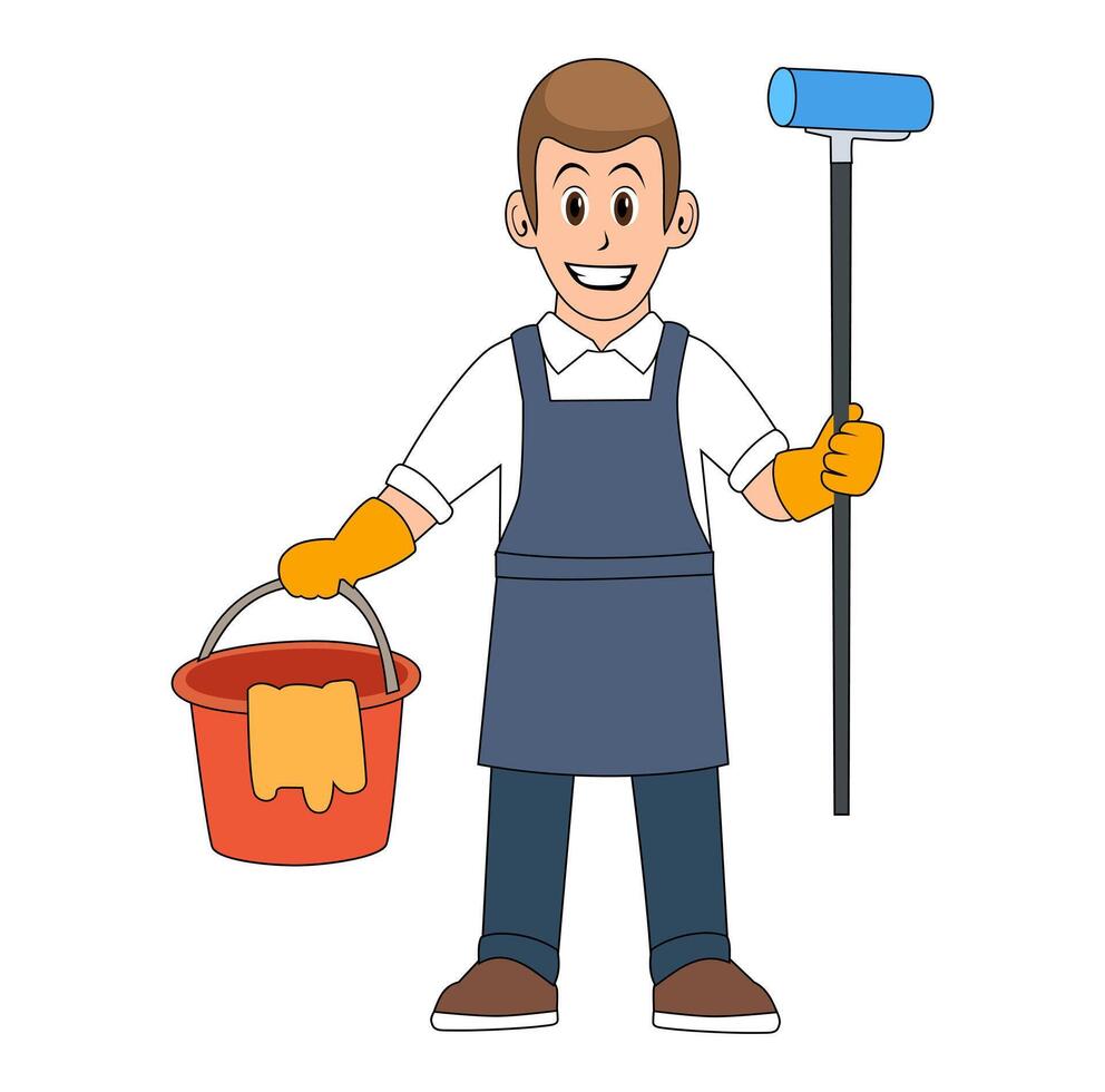 Cartoon Man Cleaning Service Vectors