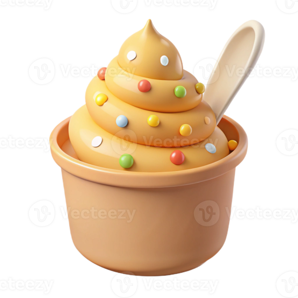 3D Rendering of Colorful Sprinkled Ice Cream with Spoon png