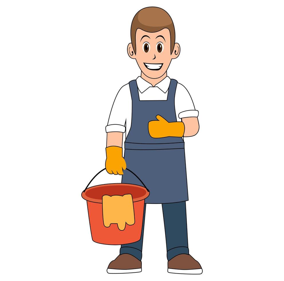 Cartoon Man Cleaning Service Vectors