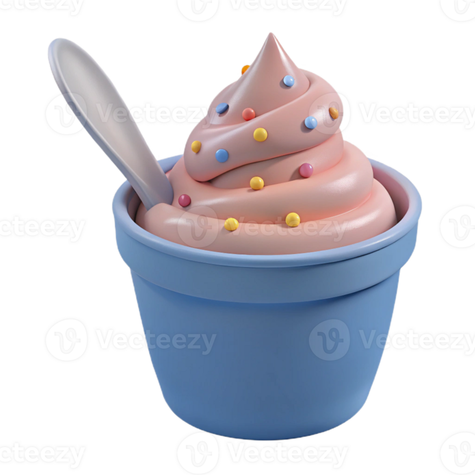 Pink Swirl Ice Cream with Sprinkles in Blue Cup png