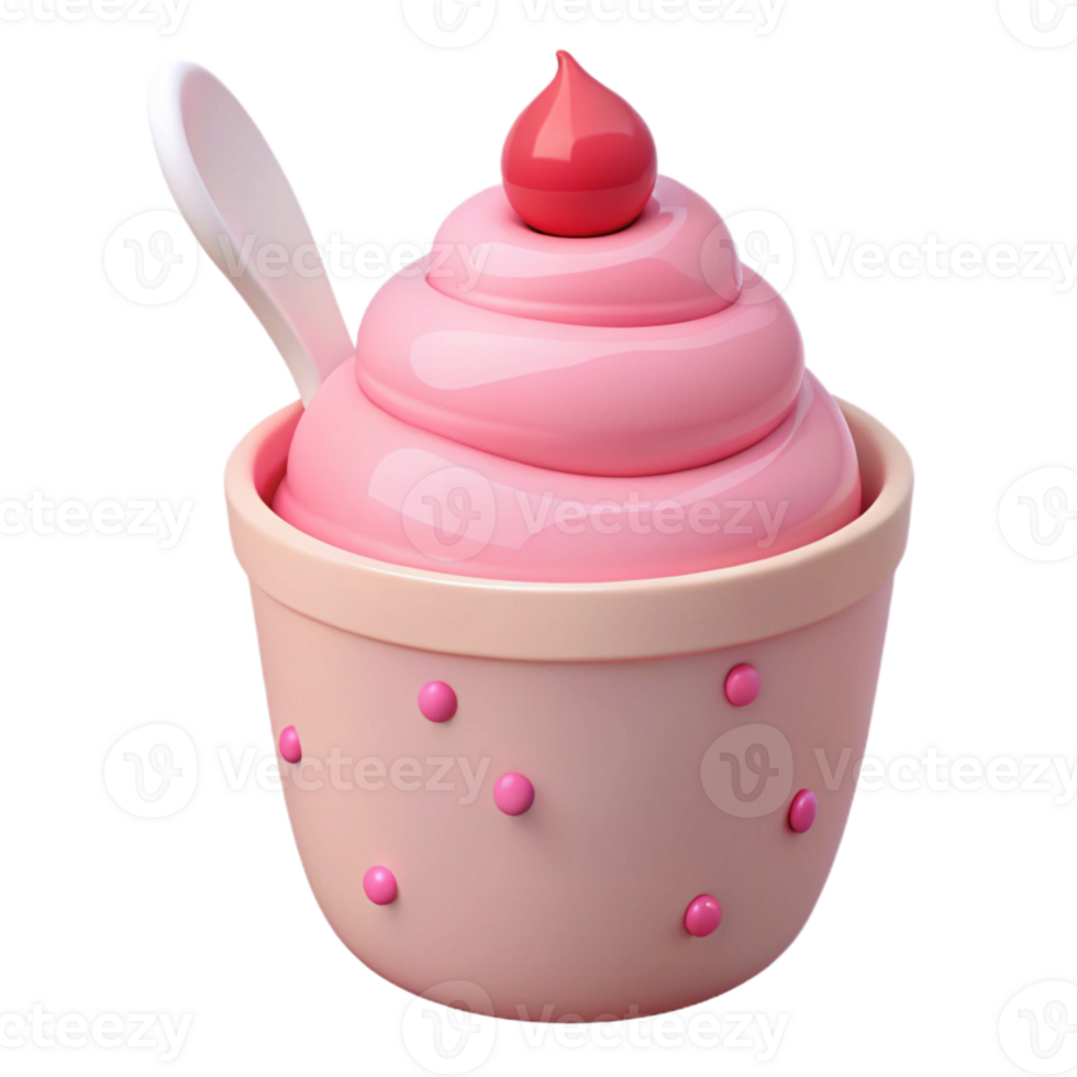 Pink Swirl Ice Cream with Cherry Topping png