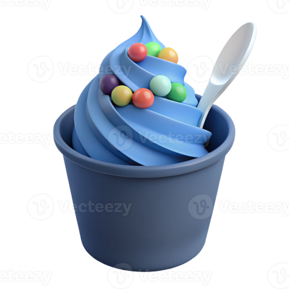 Blue Frozen Yogurt with Colorful Toppings png