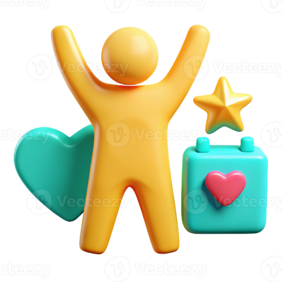 3D Illustration of a Happy Character with Hearts and a Star png