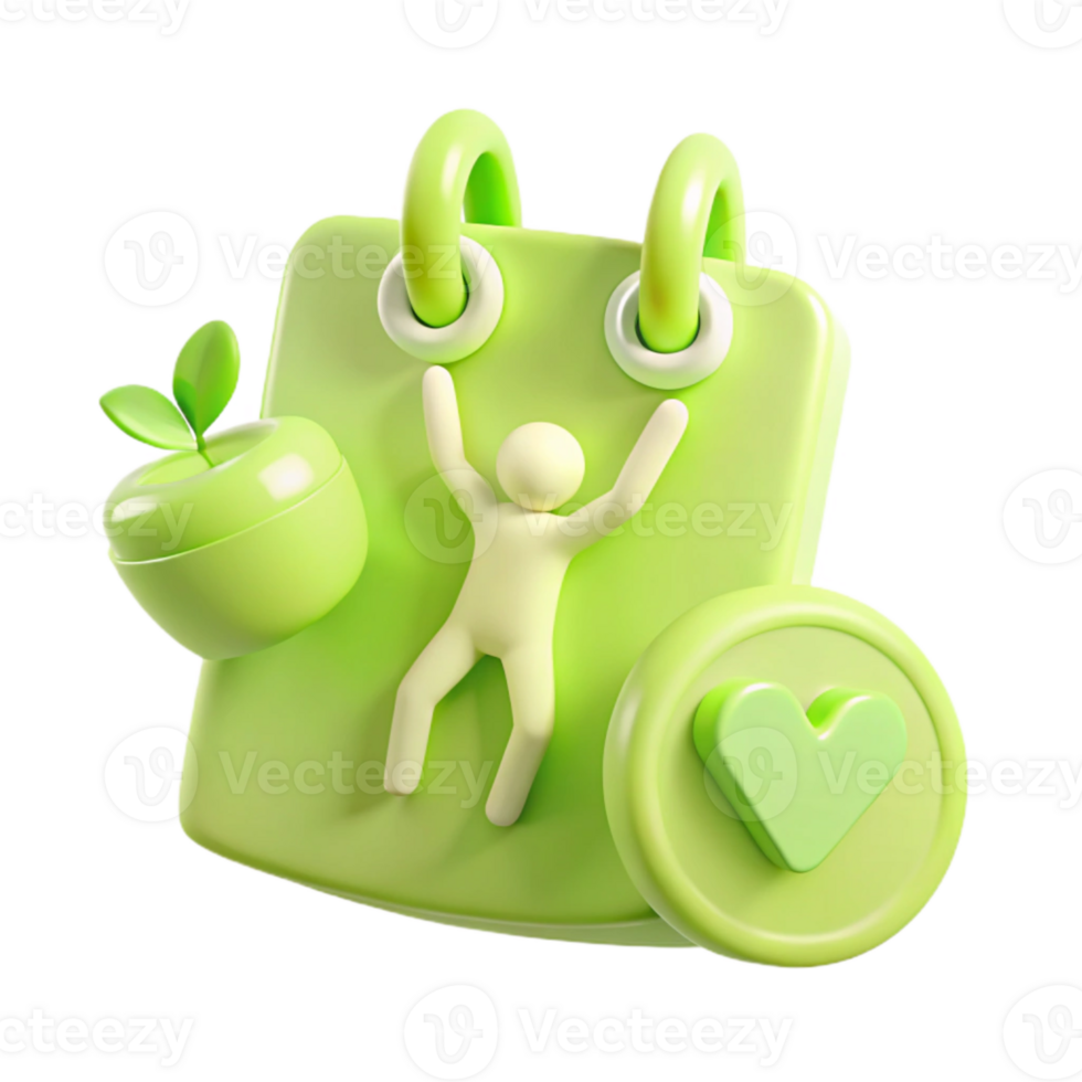 3D Illustration of a Green Calendar with a Stick Figure and a Heart png