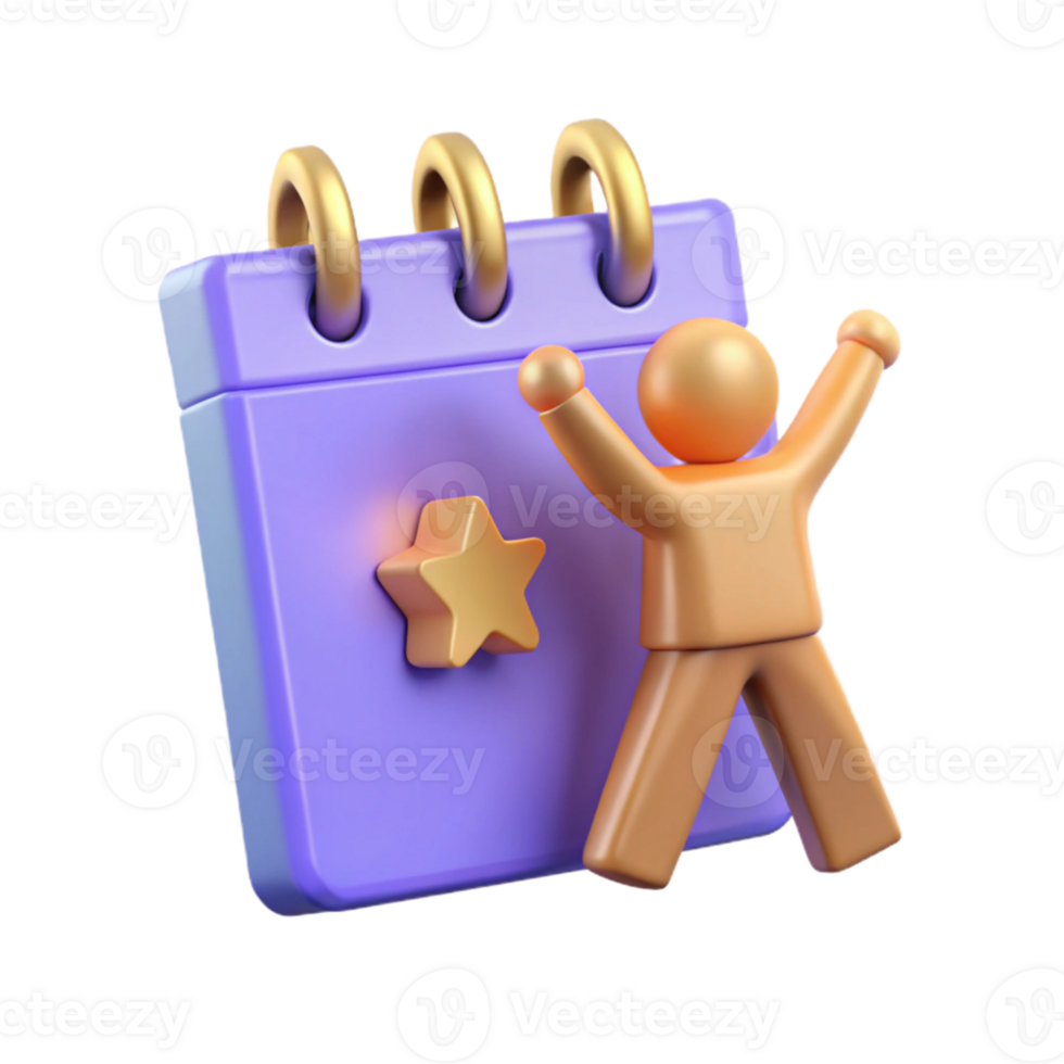 Happy 3D Character with Star on Calendar png