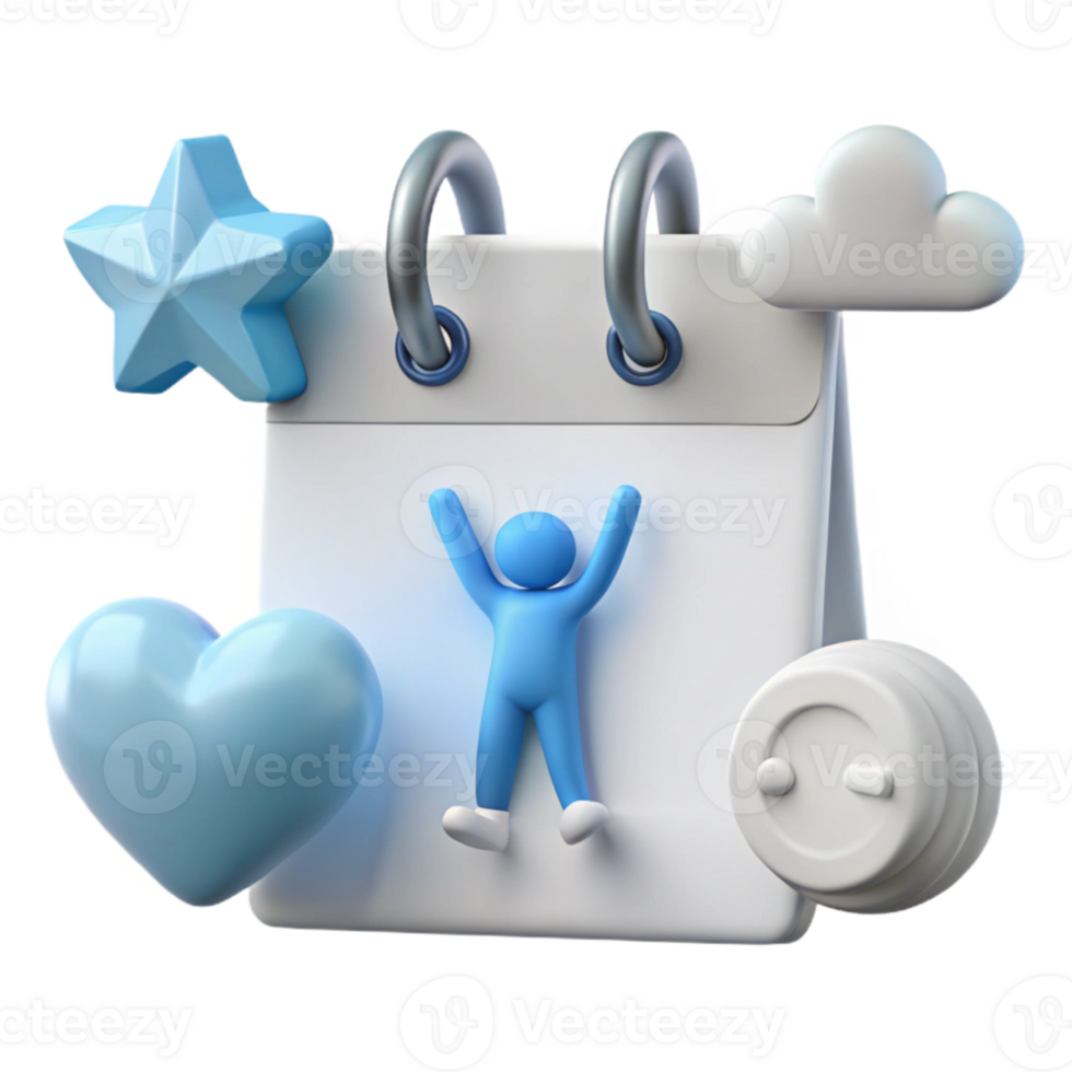 Calendar Icon With 3D Happy Person, Heart, Cloud, and Star png