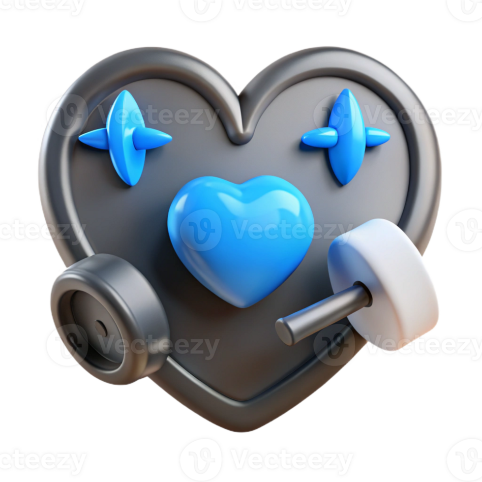 3D Heart with Weights and Dumbbells Exercise and Fitness Concept png