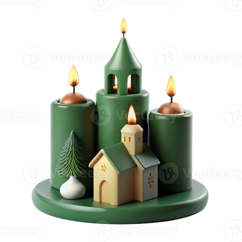 Green Candle Holder with House and Tree png