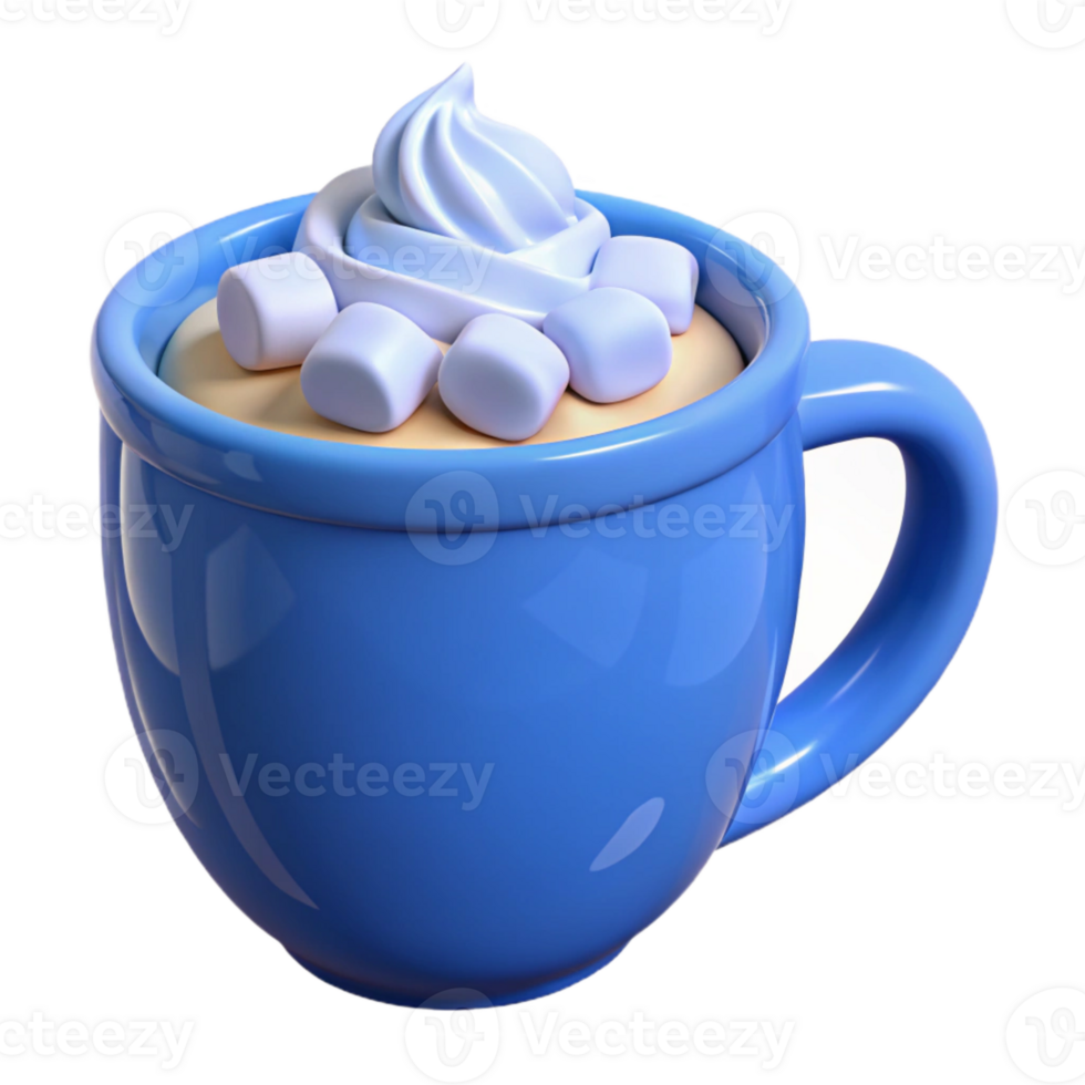 Blue Mug with Whipped Cream and Marshmallows png